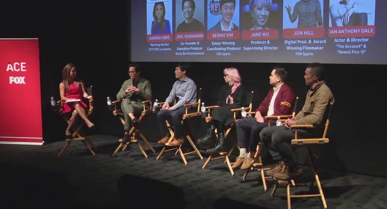 A group of FOX employees on stage during an ACE Panel Interview event